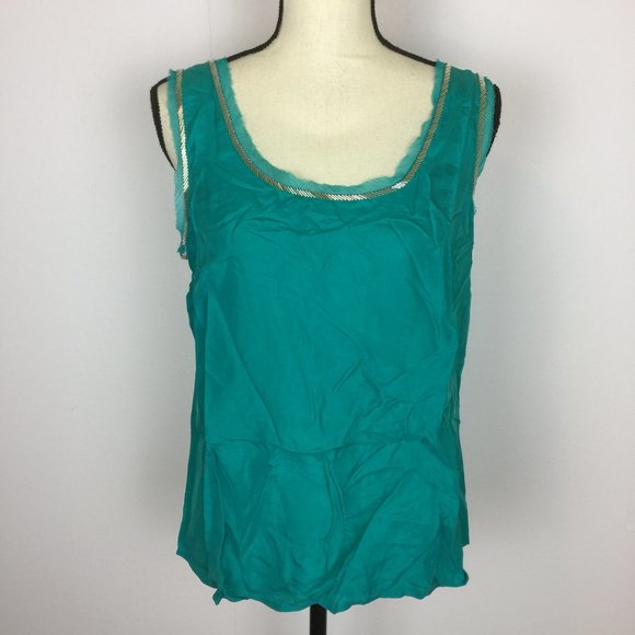 New!! Ann Taylor LOFT Silk Tank Top Blouse LP Large Petite Green Sleeveless - Picture 1 of 10